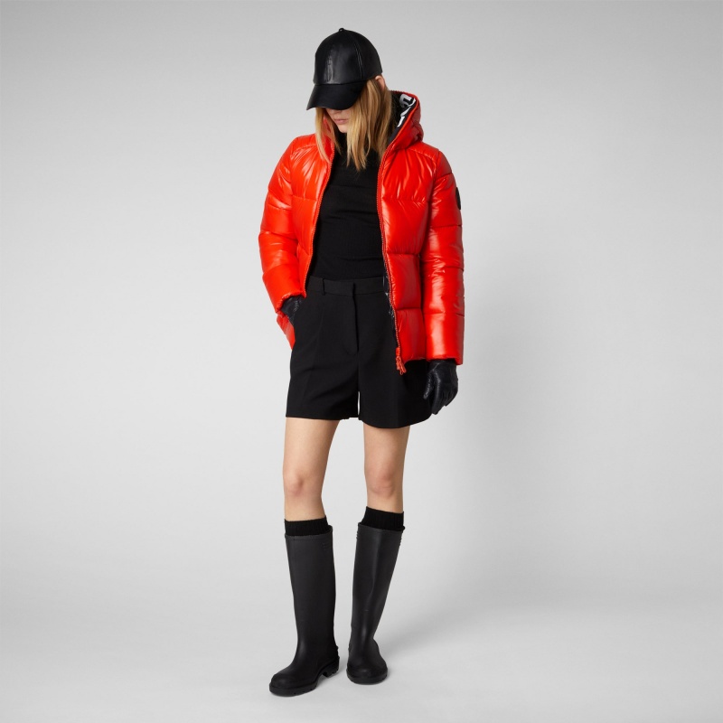 Save The Duck Lois Encapuchado Puffer Jacket Rojas | RBSFQ1590