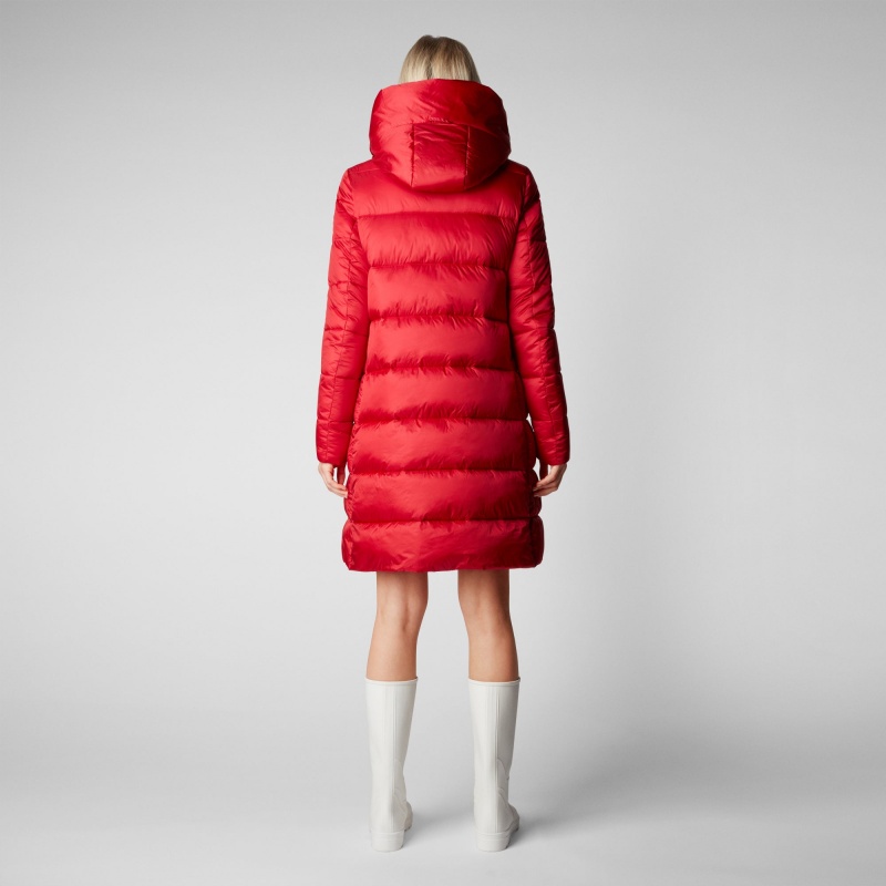 Save The Duck Lysa Encapuchado Puffer Coat Rojas | QWTDC4267