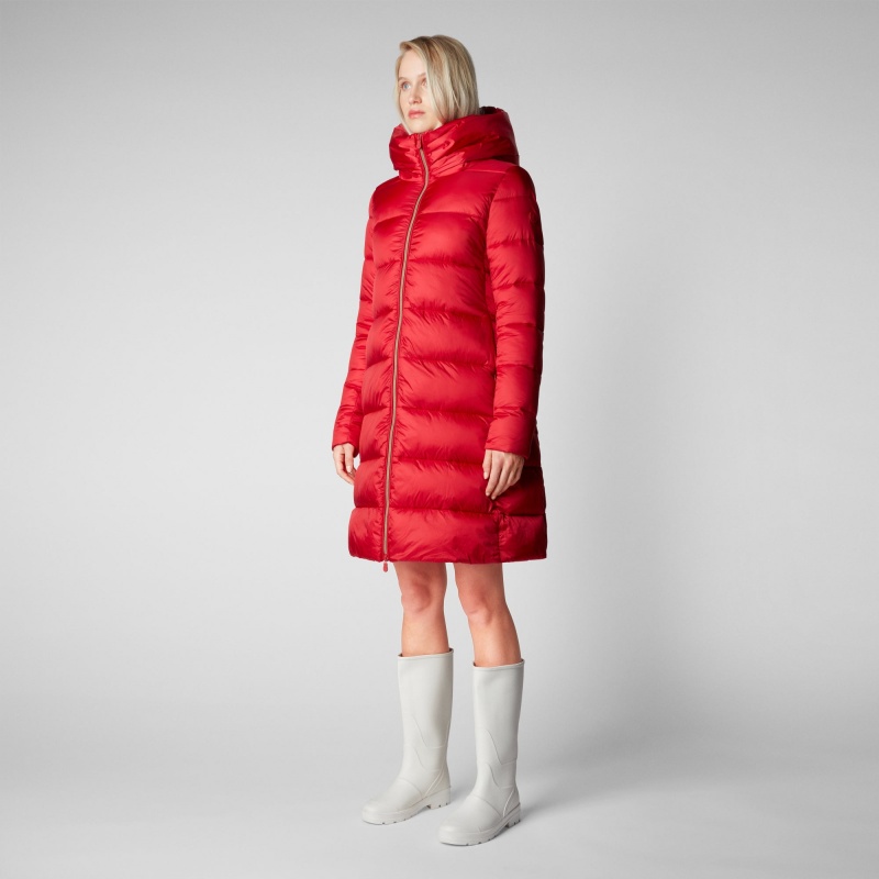 Save The Duck Lysa Encapuchado Puffer Coat Rojas | QWTDC4267