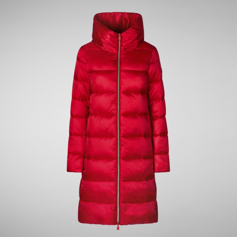 Save The Duck Lysa Encapuchado Puffer Coat Rojas | QWTDC4267