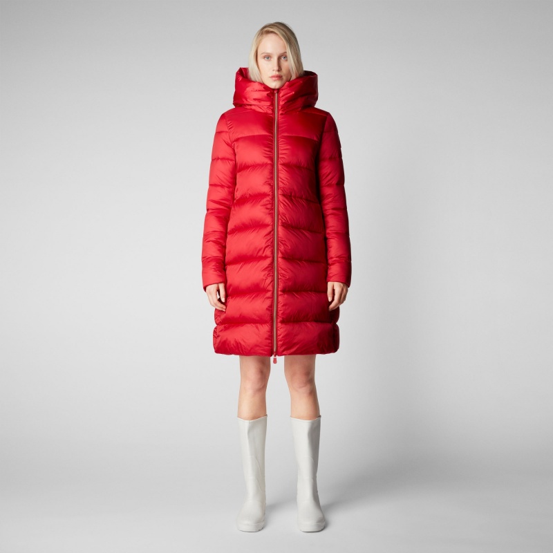 Save The Duck Lysa Encapuchado Puffer Coat Rojas | QWTDC4267
