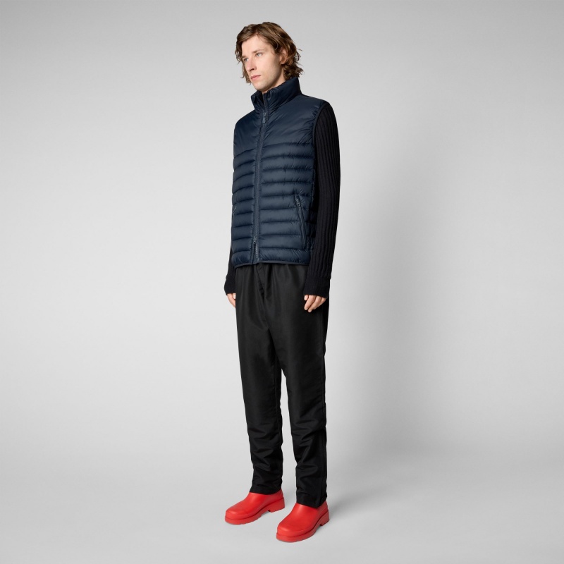 Save The Duck Majus Puffer Vest with Faux Fur Lining Azules Negras | EGMXU1357