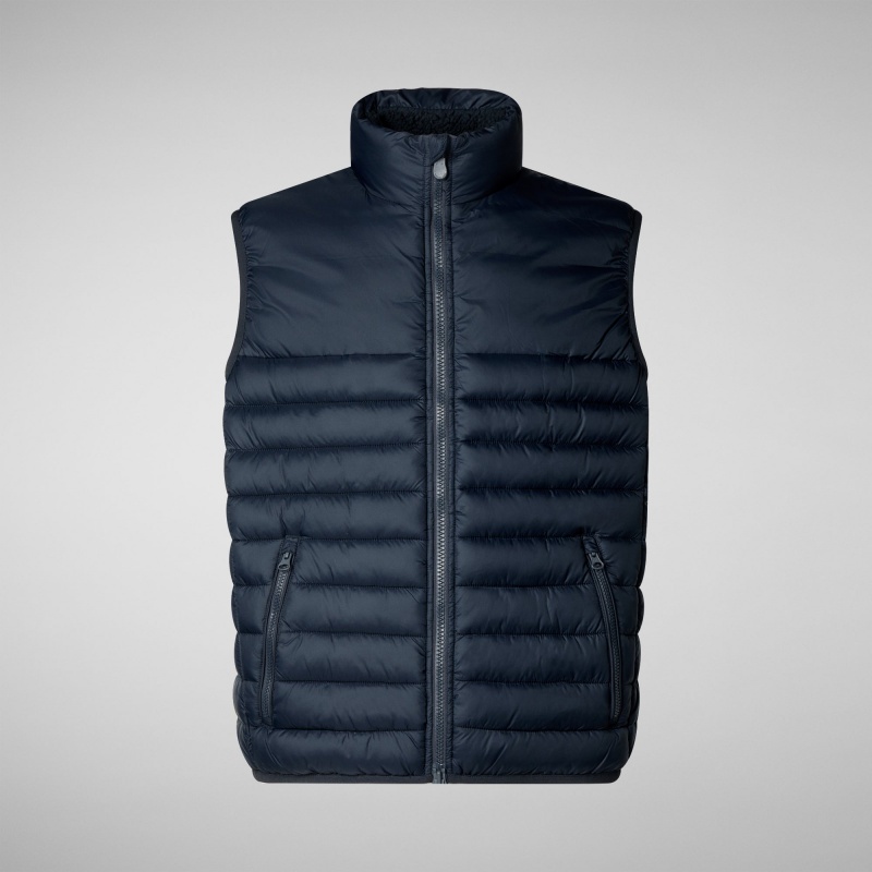 Save The Duck Majus Puffer Vest with Faux Fur Lining Azules Negras | EGMXU1357