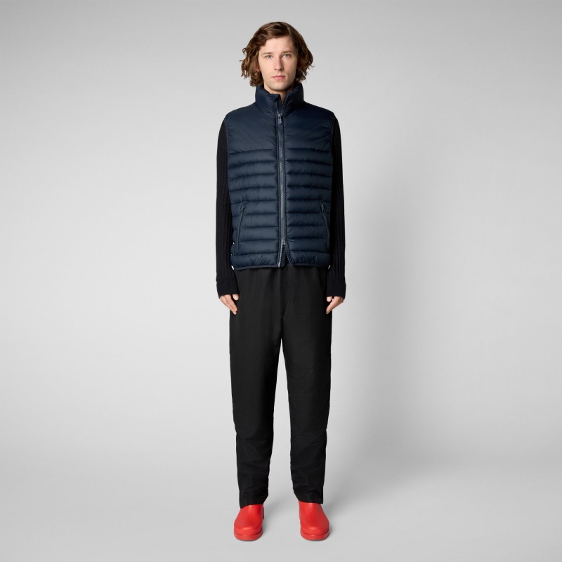 Save The Duck Majus Puffer Vest with Faux Fur Lining Azules Negras | EGMXU1357