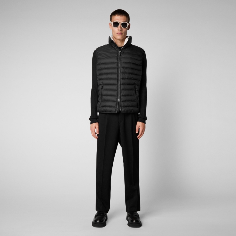 Save The Duck Majus Puffer Vest with Faux Fur Lining Negras | UZDXG7016