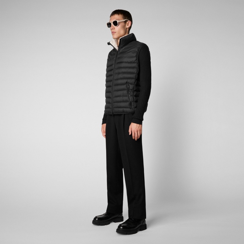 Save The Duck Majus Puffer Vest with Faux Fur Lining Negras | UZDXG7016