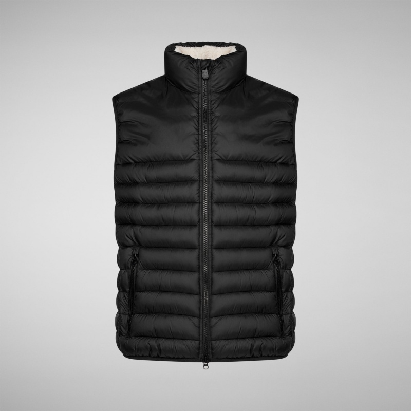 Save The Duck Majus Puffer Vest with Faux Fur Lining Negras | UZDXG7016