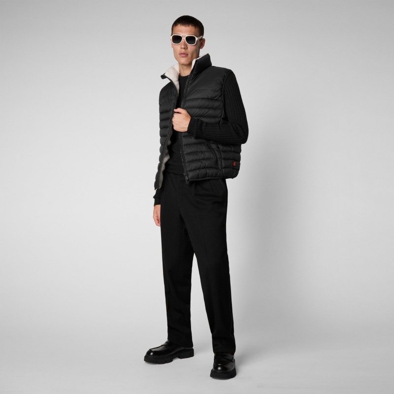 Save The Duck Majus Puffer Vest with Faux Fur Lining Negras | UZDXG7016