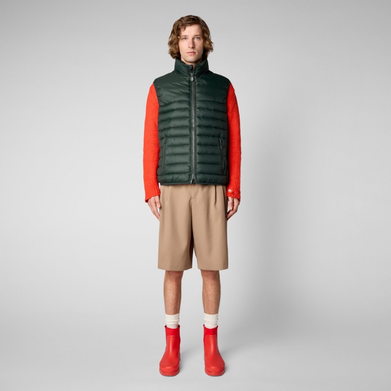 Save The Duck Majus Puffer Vest with Faux Fur Lining Verde Negras | FXVIA0267