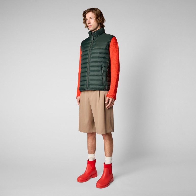 Save The Duck Majus Puffer Vest with Faux Fur Lining Verde Negras | FXVIA0267