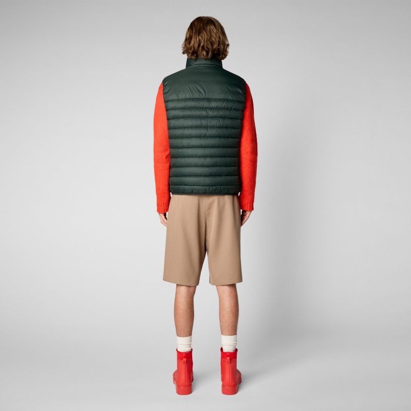 Save The Duck Majus Puffer Vest with Faux Fur Lining Verde Negras | FXVIA0267