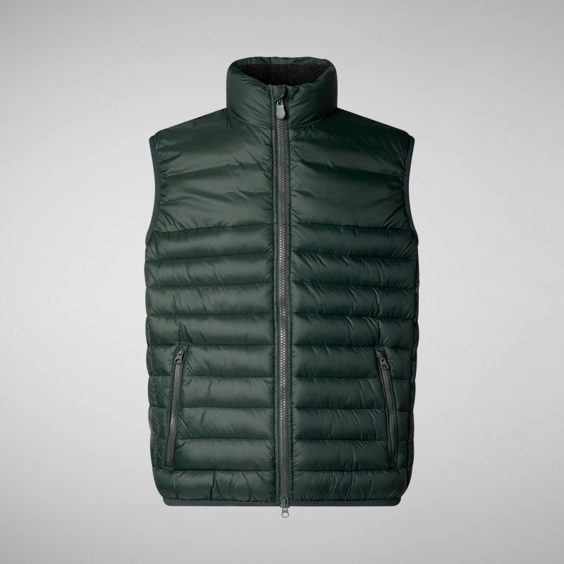 Save The Duck Majus Puffer Vest with Faux Fur Lining Verde Negras | FXVIA0267