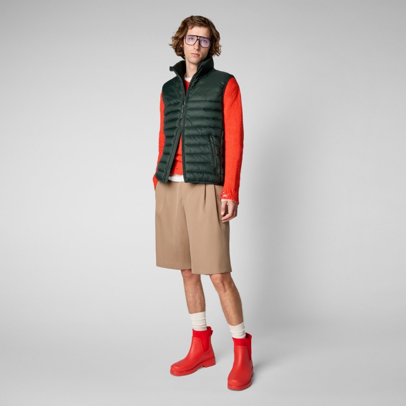 Save The Duck Majus Puffer Vest with Faux Fur Lining Verde Negras | FXVIA0267