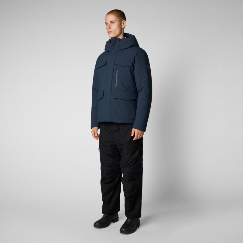Save The Duck Mazus Encapuchado Parka Azules Negras | XGPTY0295