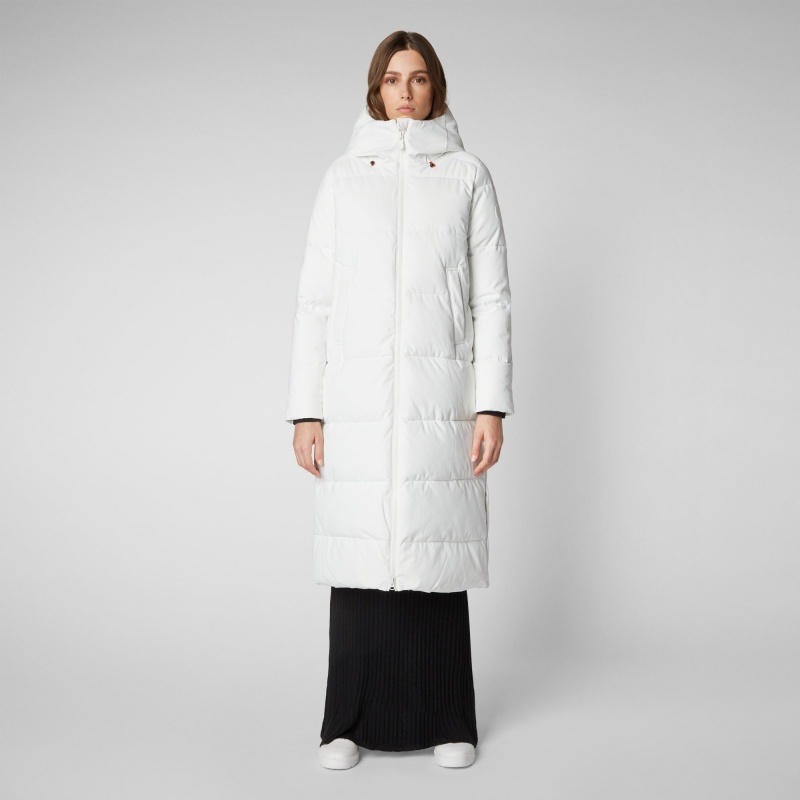 Save The Duck Missy Long Encapuchado Puffer Coat Blancas | CTNSX4587