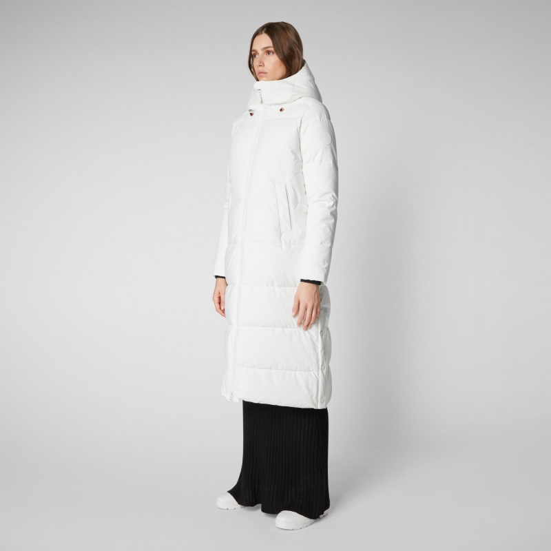 Save The Duck Missy Long Encapuchado Puffer Coat Blancas | CTNSX4587