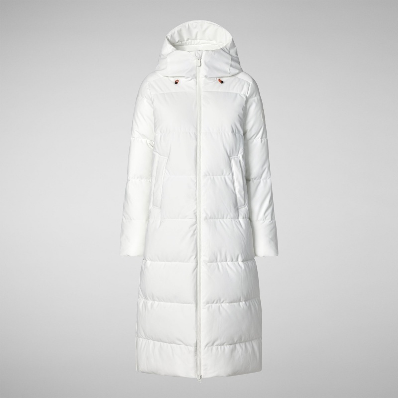 Save The Duck Missy Long Encapuchado Puffer Coat Blancas | CTNSX4587
