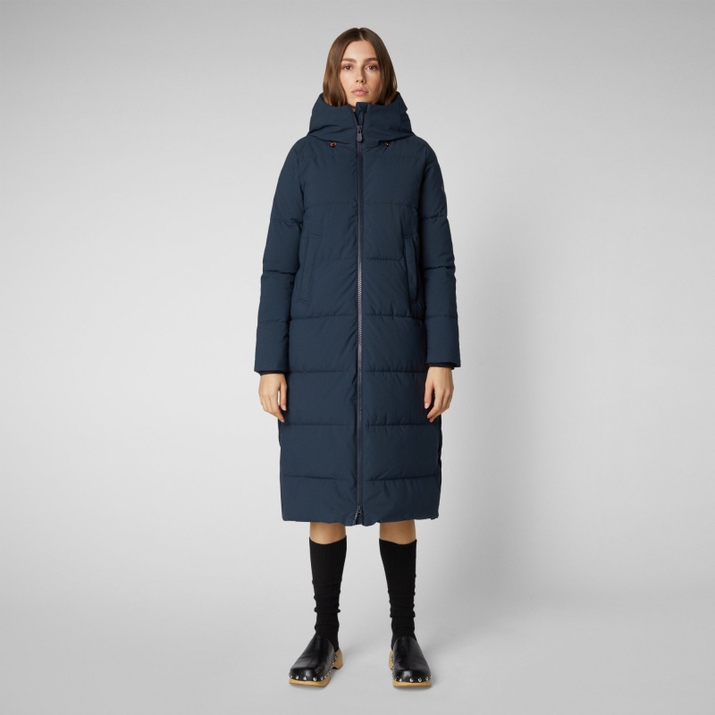 Save The Duck Missy Long Encapuchado Puffer Coat Azules Negras | YCTOF3916