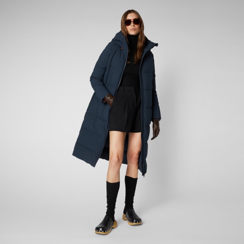 Save The Duck Missy Long Encapuchado Puffer Coat Azules Negras | YCTOF3916