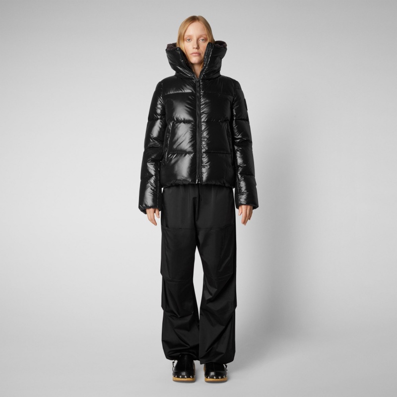 Save The Duck Moma Puffer Jacket with Faux Fur Lining Negras | ZRMBC7913