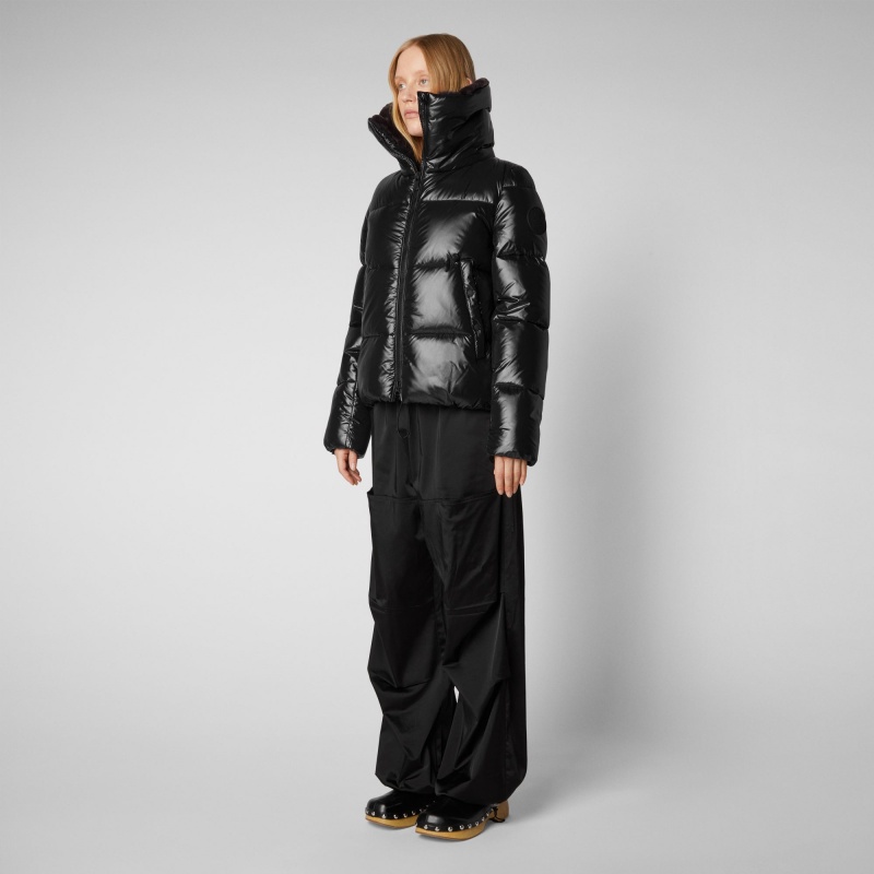 Save The Duck Moma Puffer Jacket with Faux Fur Lining Negras | ZRMBC7913