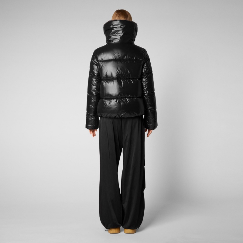 Save The Duck Moma Puffer Jacket with Faux Fur Lining Negras | ZRMBC7913