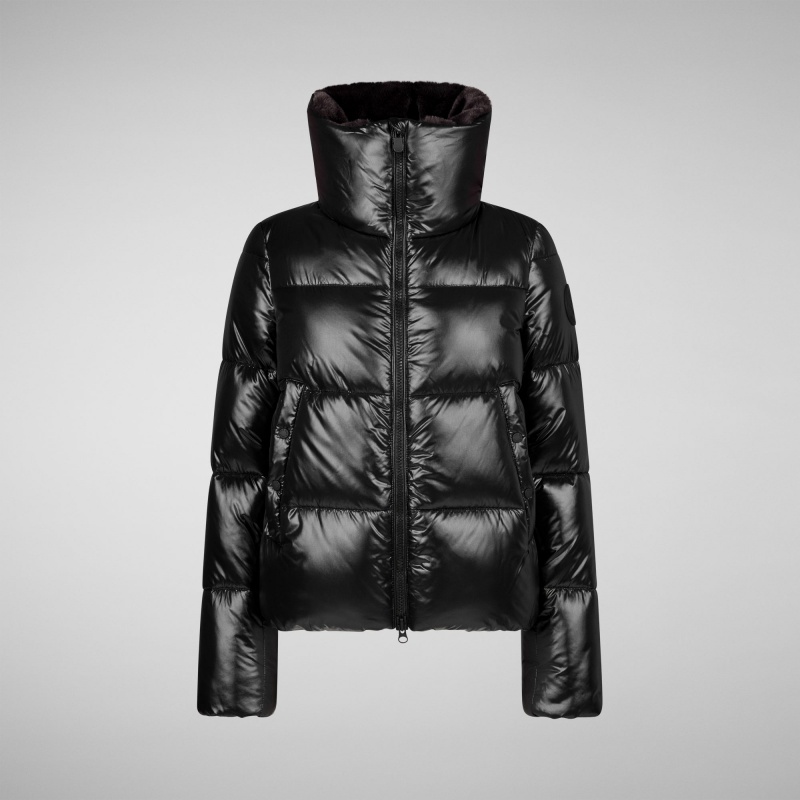 Save The Duck Moma Puffer Jacket with Faux Fur Lining Negras | ZRMBC7913