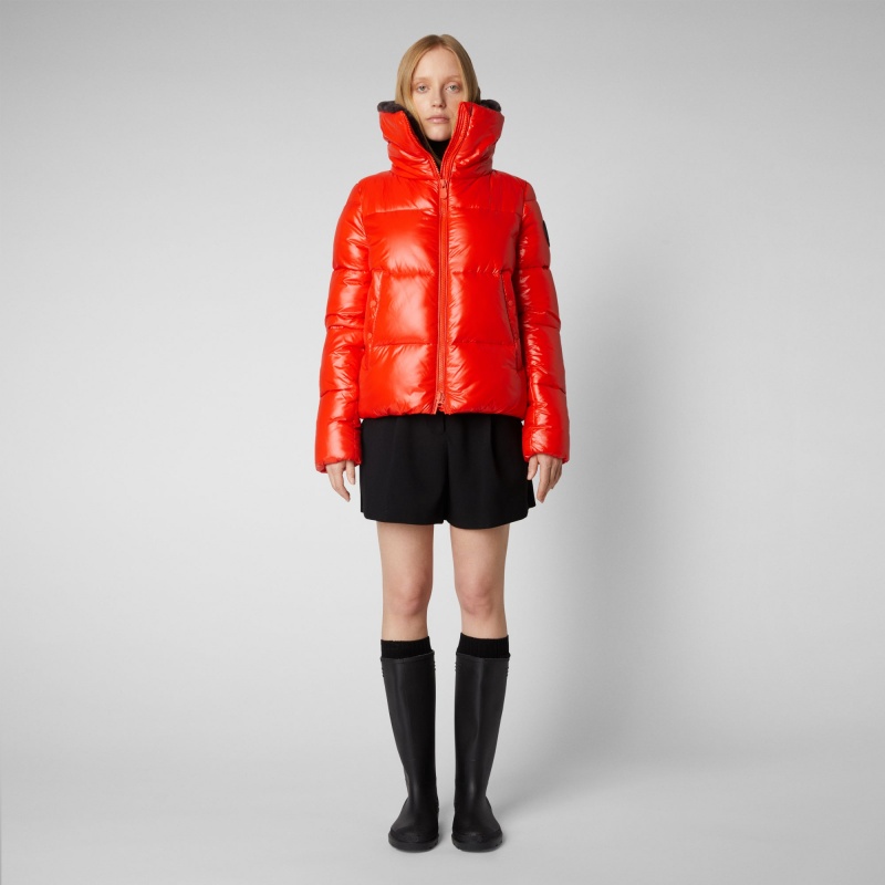 Save The Duck Moma Puffer Jacket with Faux Fur Lining Rojas | GWNBQ1647