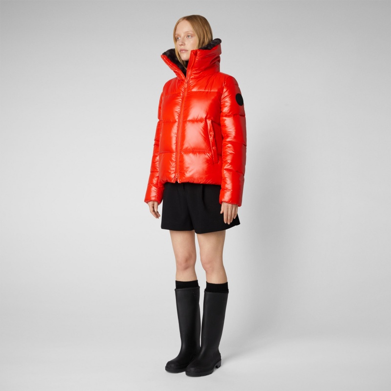 Save The Duck Moma Puffer Jacket with Faux Fur Lining Rojas | GWNBQ1647