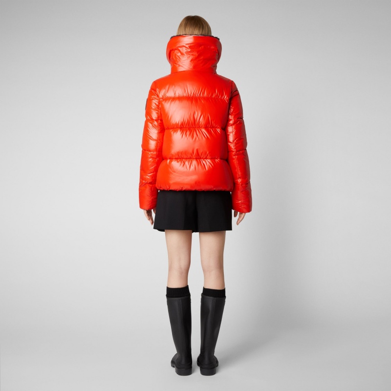 Save The Duck Moma Puffer Jacket with Faux Fur Lining Rojas | GWNBQ1647
