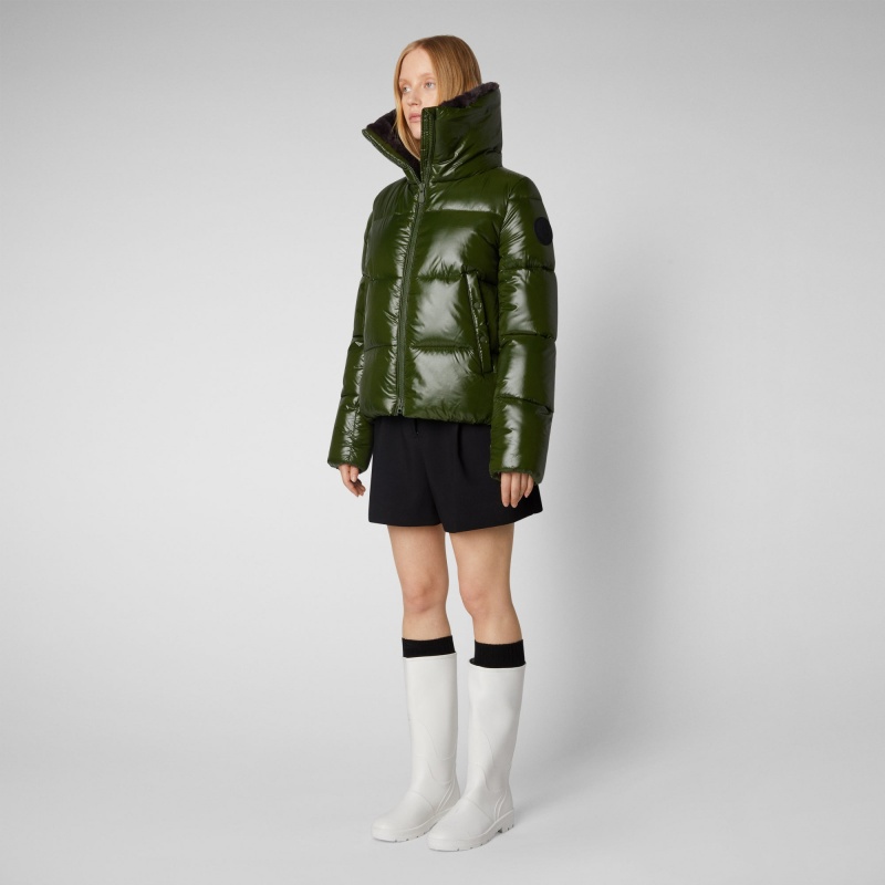 Save The Duck Moma Puffer Jacket with Faux Fur Lining Verde | CIOKJ1750