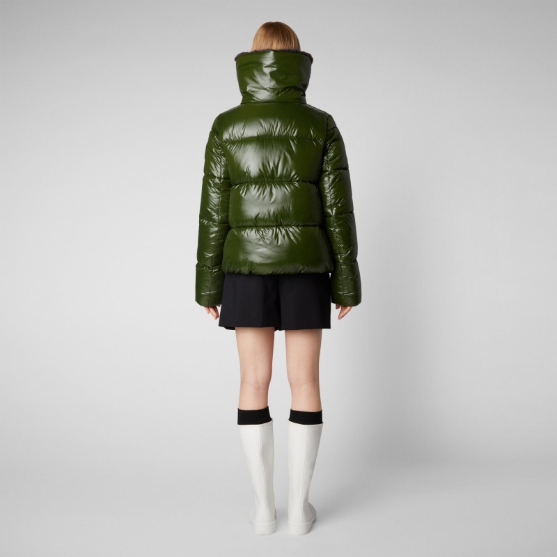 Save The Duck Moma Puffer Jacket with Faux Fur Lining Verde | CIOKJ1750