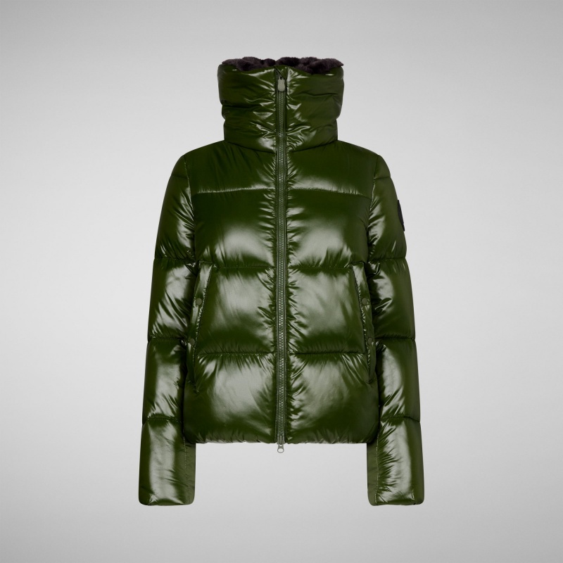Save The Duck Moma Puffer Jacket with Faux Fur Lining Verde | CIOKJ1750