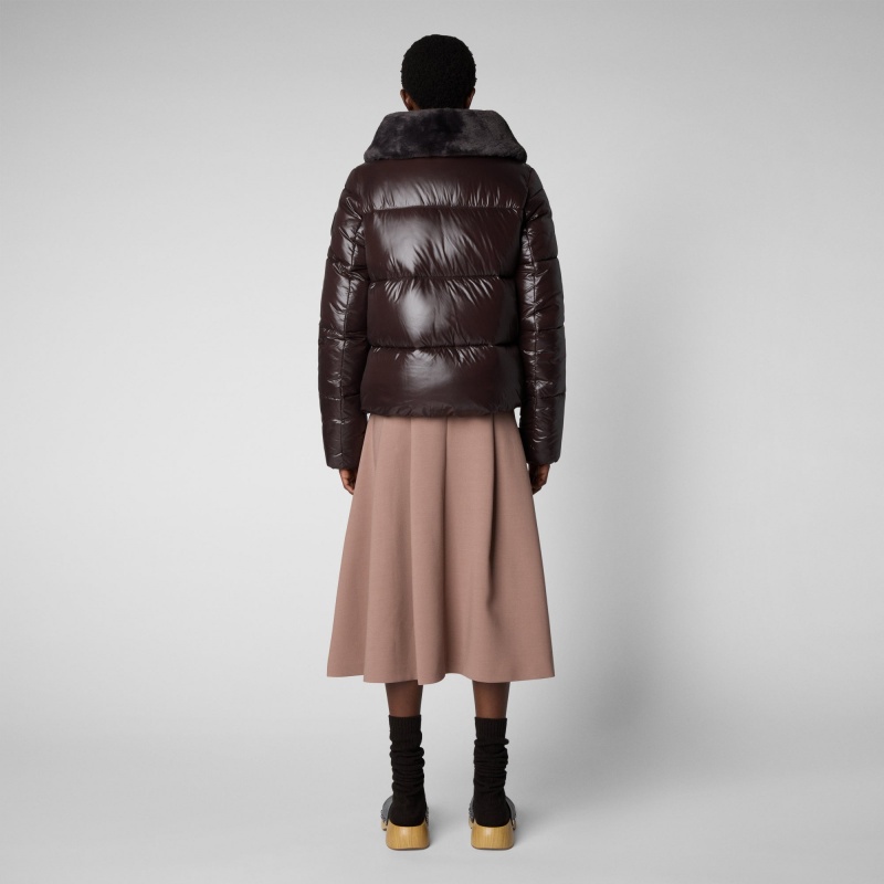Save The Duck Moma Puffer Jacket with Faux Fur Lining Marrones Negras | UZROM6758