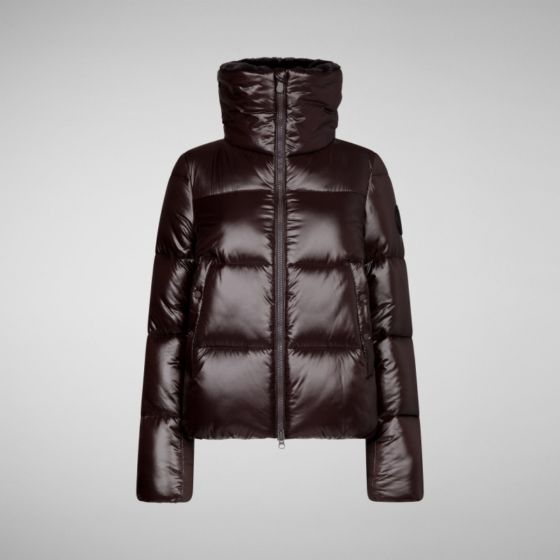 Save The Duck Moma Puffer Jacket with Faux Fur Lining Marrones Negras | UZROM6758