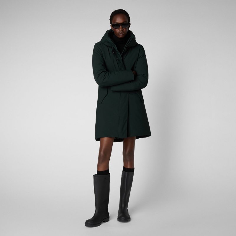 Save The Duck Nellie Encapuchado Parka Verde Negras | BIPZF2951