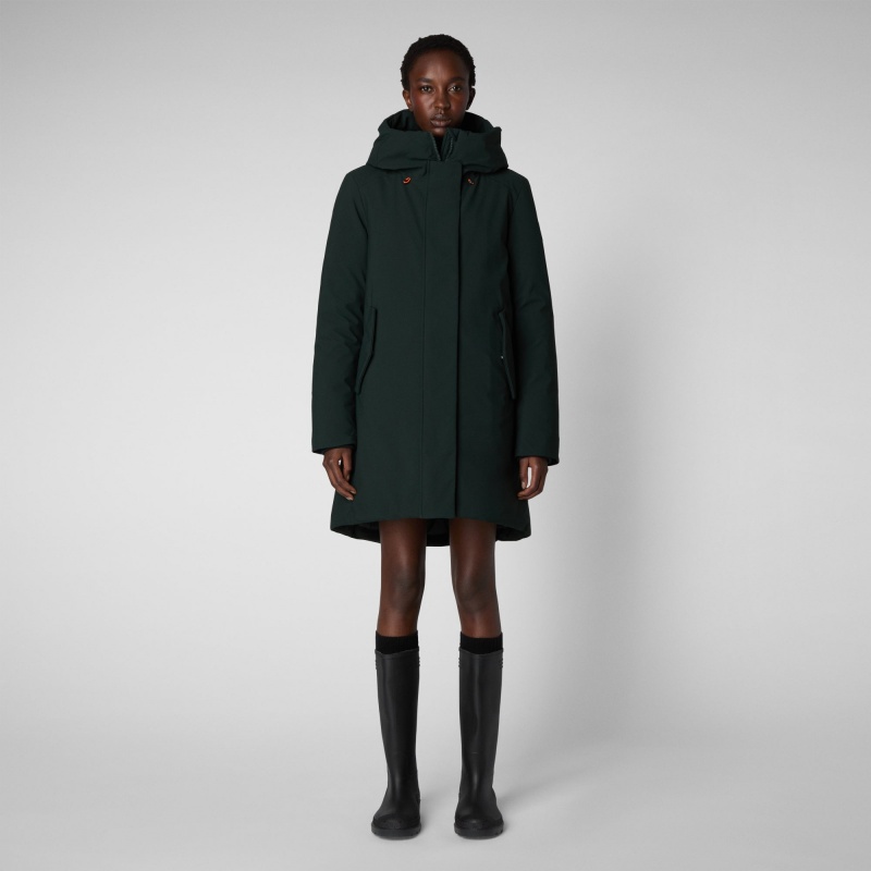 Save The Duck Nellie Encapuchado Parka Verde Negras | BIPZF2951