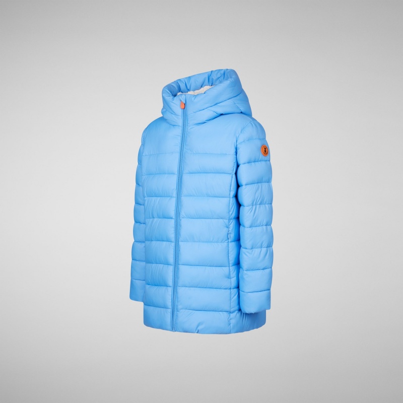 Save The Duck Pris Encapuchado Puffer Coat with Faux Fur Lining Azules | CMJQW7081