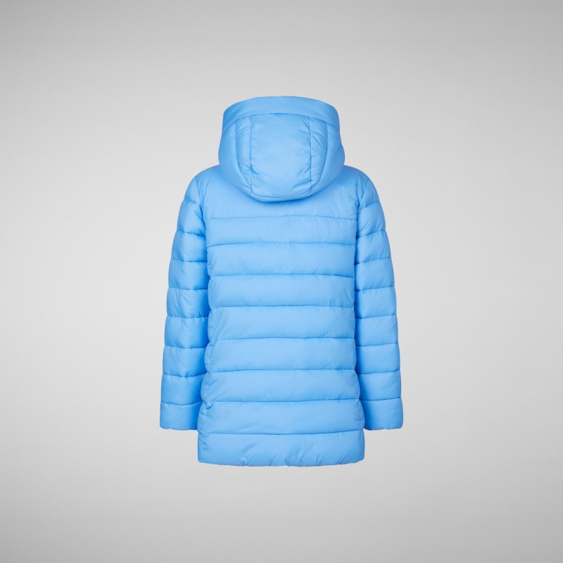 Save The Duck Pris Encapuchado Puffer Coat with Faux Fur Lining Azules | CMJQW7081
