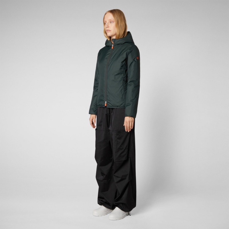Save The Duck Ruth Encapuchado Jacket Verde Negras | DRSJZ3617