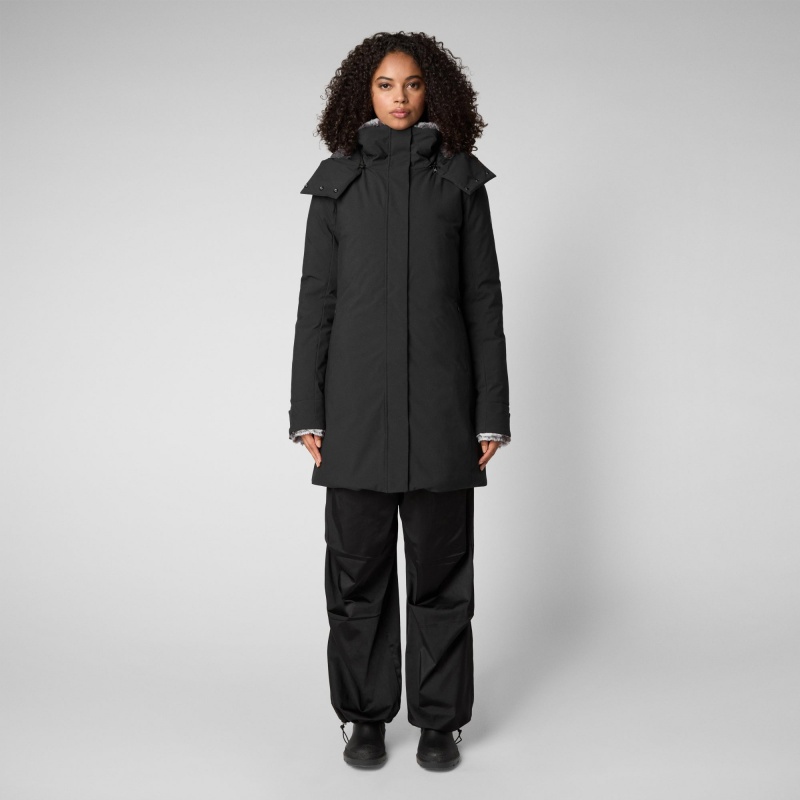 Save The Duck Samantah Encapuchado Parka with Faux Fur Lining Negras | OJNDW5428