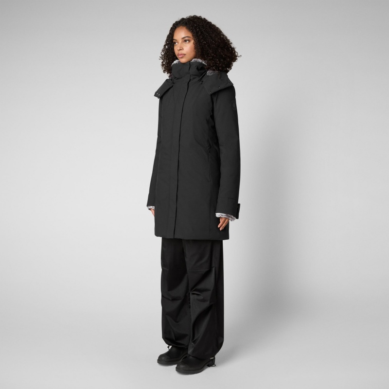 Save The Duck Samantah Encapuchado Parka with Faux Fur Lining Negras | OJNDW5428