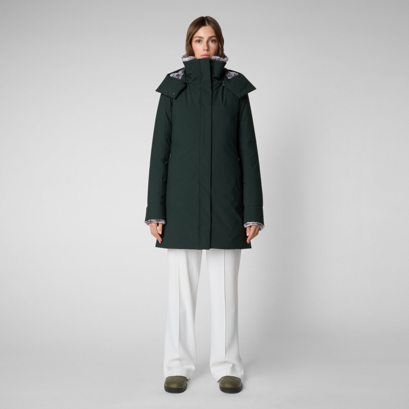 Save The Duck Samantah Encapuchado Parka with Faux Fur Lining Verde Negras | PDFWB1896