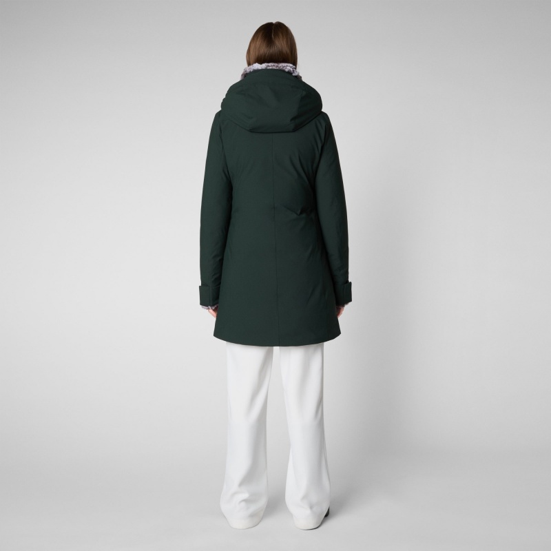 Save The Duck Samantah Encapuchado Parka with Faux Fur Lining Verde Negras | PDFWB1896