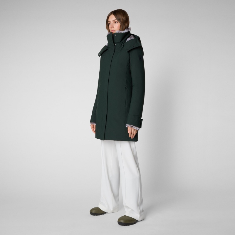 Save The Duck Samantah Encapuchado Parka with Faux Fur Lining Verde Negras | PDFWB1896