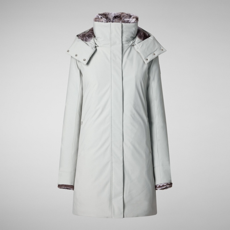 Save The Duck Samantah Encapuchado Parka with Faux Fur Lining Gris | DSVNZ2564