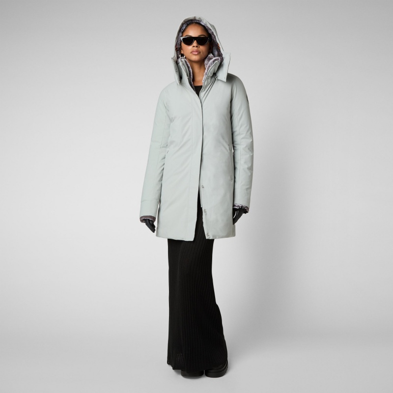 Save The Duck Samantah Encapuchado Parka with Faux Fur Lining Gris | DSVNZ2564