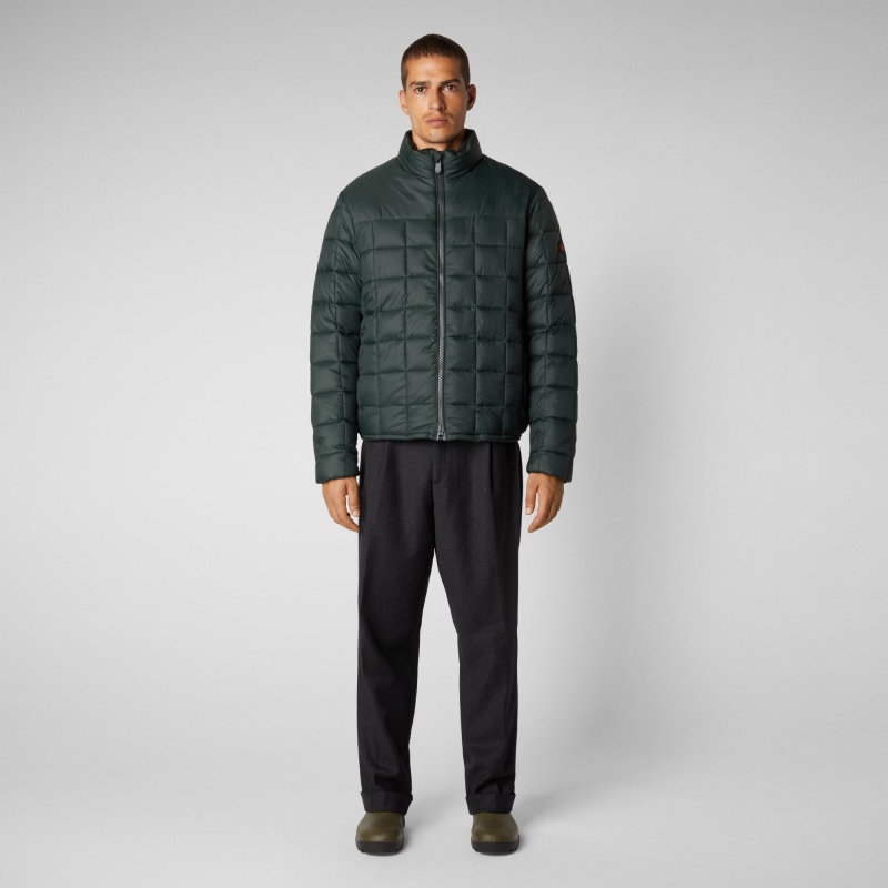 Save The Duck Stalis Puffer Jacket with Faux Fur Lining Verde Negras | BANFK8651