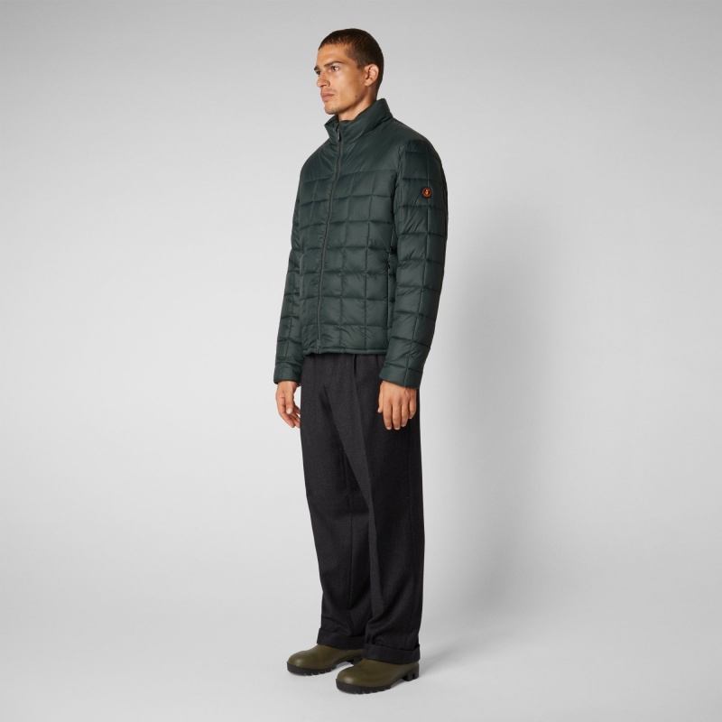 Save The Duck Stalis Puffer Jacket with Faux Fur Lining Verde Negras | BANFK8651