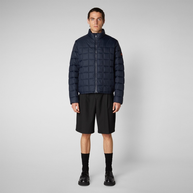 Save The Duck Stalis Puffer Jacket with Faux Fur Lining Azules Negras | KEPJQ5649